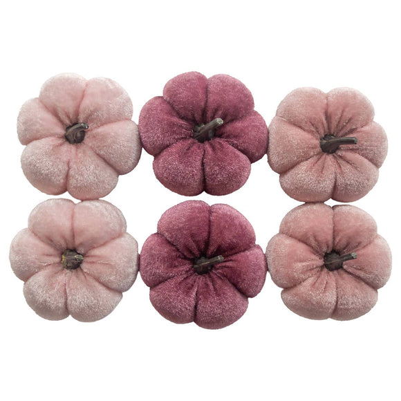 Pink Velvet Boxed Pumpkins Set of 6 Fall