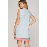 EMBROIDERED MINI DRESS: LT. BLUE / S