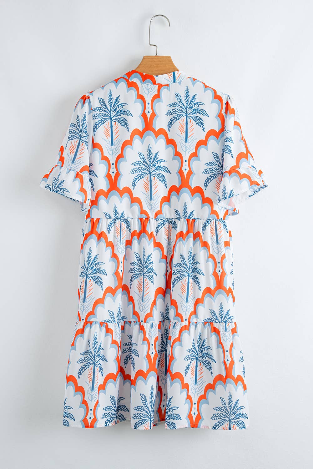 Contrast Palm Tree Printed Short Sleeve Flowy Dress