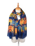 Scarvii – Abstract Cat Print Scarf: Navy