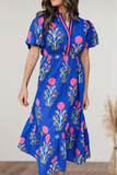 BOHO Floral Puff  Sleeve High Waist Maxi Dress | S-XL: As shown / Missy / S