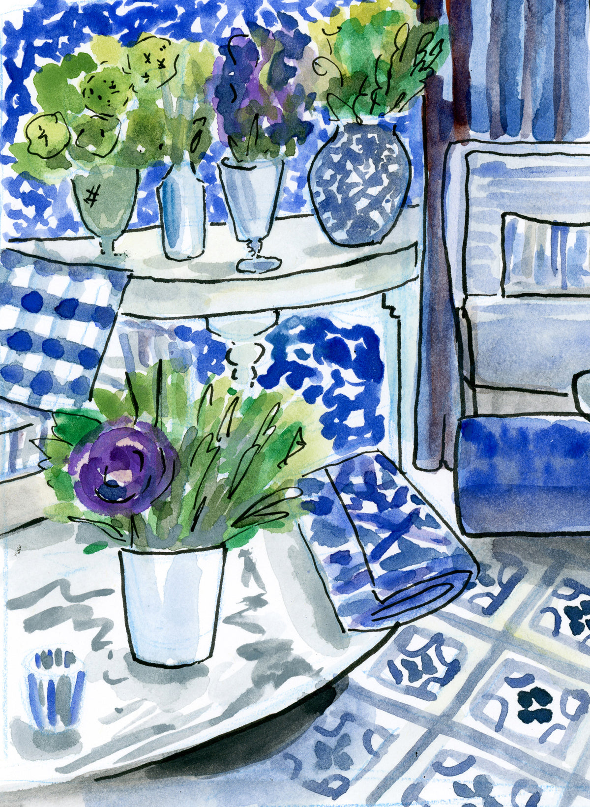 Watercolor Blue Room by Carrie Hannegan