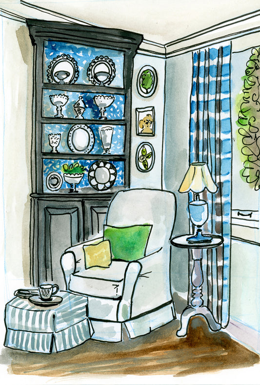 Watercolor Blue Sitting Room by Carrie Hannegan