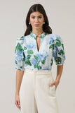 Mirla Floral Terri Puff Sleeve Top: BLUE-GREEN-MUL / L