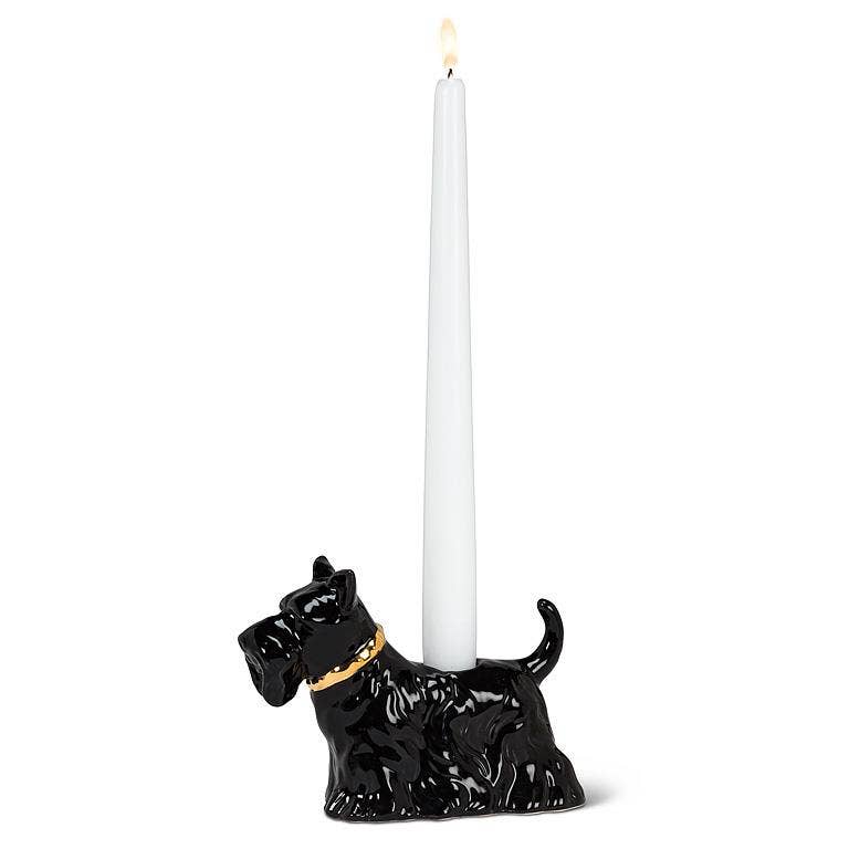 Scottie Dog Taper Holder-6"L: White