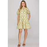 NEW PRINTED MINI DRESS: BLUE / S