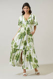 Palmet Tropical Evianna Flutter Maxi Dress: CREAM-GREEN / S