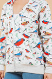 All Over Bird Zipper Hoodie: S