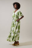 Palmet Tropical Evianna Flutter Maxi Dress: CREAM-GREEN / S