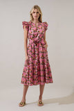 Sita Ruffle Midi Dress Peacock Bay: PINK-GREEN / S