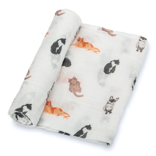 LollyBanks Cotton Muslin Swaddle Baby Blanket Cats