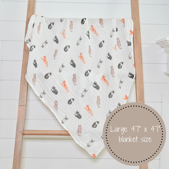 LollyBanks Cotton Muslin Swaddle Baby Blanket Cats