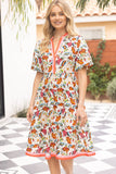 35862 Multi Stripe Detailed Floral Print Midi Dress: Multi / S