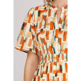 WOVEN PRINT MINI DRESS: BLUE / M