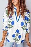 LDC Spring Wild Flower Print V Neck 3/4 Sleeve Blouse|S-4X: Pink / M