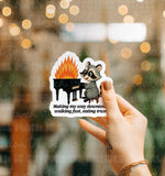 Walking Fast Eating Trash Raccoon Sticker