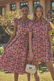 Sita Ruffle Midi Dress Peacock Bay: PINK-GREEN / S