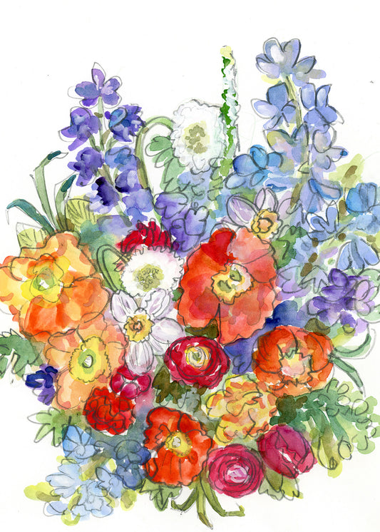 Watercolor Colorful Bouquet by Carrie Hannegan