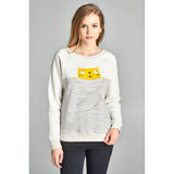 Cat With Stripe Print Sweatshirt: S