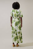 Palmet Tropical Evianna Flutter Maxi Dress: CREAM-GREEN / XS