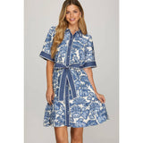 WOVEN PRINT MINI DRESS : GREEN / S