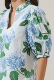 Mirla Floral Terri Puff Sleeve Top: BLUE-GREEN-MUL / M