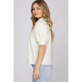 EMBROIDERY WOVEN TOP: NAVY / L
