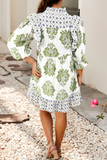 LDC Floral Print Contrast Patchwork Ruffle Detail Mini Dress: Green / S