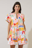 Petrolia Town Celeste Mini Dress: ORG-PNK-WHT / L