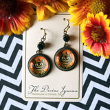 Crazy Cat Retro Halloween Glass Cabochon Earrings
