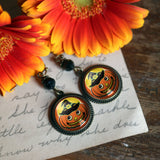 Retro Jack O Lantern in Witch Hat Halloween Earrings