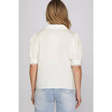 EMBROIDERY WOVEN TOP: NAVY / S