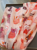 Scarvii - Playful Cat Print Scarf: Khaki