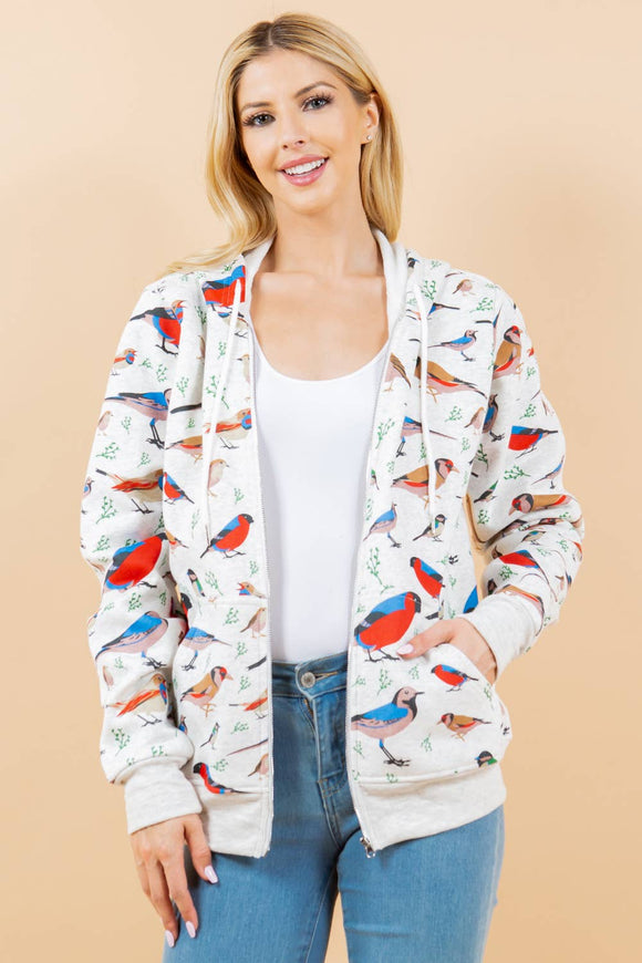 All Over Bird Zipper Hoodie: S