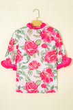 Floral Frilled V Neck Short Sleeve Blouse Top (S-XL): Pink / Missy / M