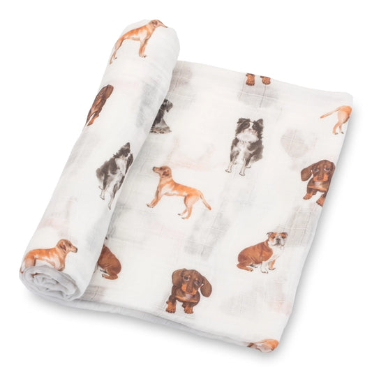 LollyBanks Cotton Muslin Swaddle Baby Blanket Dogs
