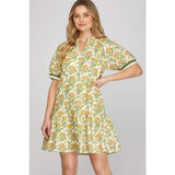 NEW PRINTED MINI DRESS: BLUE / M