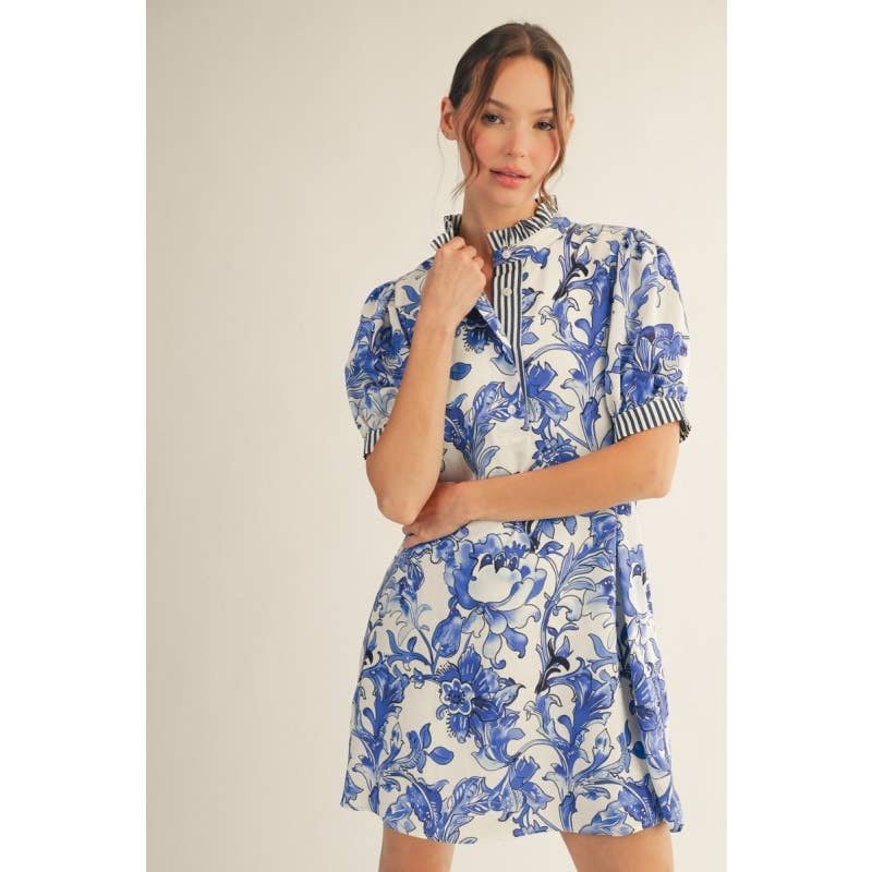 Ruffle Neck Tropical Floral Dress Brittney