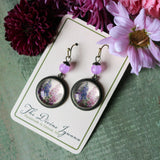 Larkspur / Delphinium Flowers Glass Cabochon  Earrings