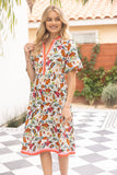 35862 Multi Stripe Detailed Floral Print Midi Dress: Multi / S