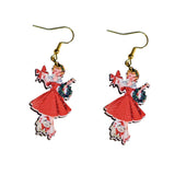 Vintage Christmas Lady with Cat Earrings