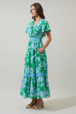 Verbena Floral Ingrida Surplice Maxi Dress: KELLY-BLUES / XS