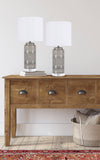 21" Ceramic Table Lamp w/ Cylinder Base & Linen Shade (2PK): Grey