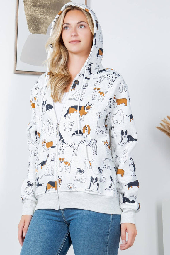 Variety Of Dog Fleece Zipper Hoodie: M