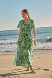 Verbena Floral Ingrida Surplice Maxi Dress: KELLY-BLUES / S