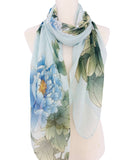 Blue-Green Super Soft Beautiful Peony Blooms Scarf