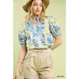 NEW Abstract Print V-Neck Top : CORAL MIX / S
