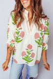 LDC Spring Wild Flower Print V Neck 3/4 Sleeve Blouse|S-4X: Pink / XL