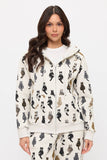 WHIMSICAL CAT TAILS PRINT ZIP UP HOODIE: M