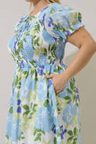 Tamry Smocked Midi Dress Khloey Floral Curve: WHT-BLUE-MUL / 3X